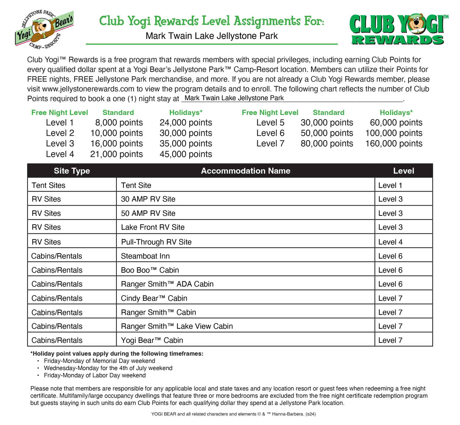Club Yogi™ Rewards for Jellystone Park Guests