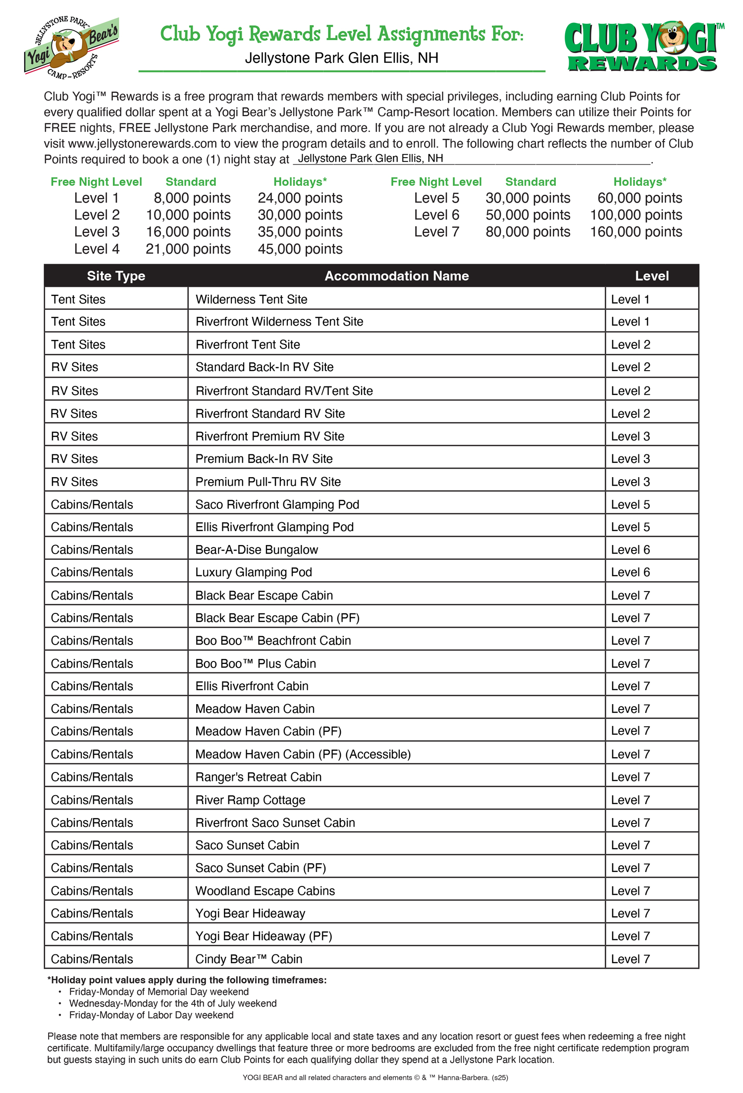 Club Yogi™ Rewards at Jellystone Park™ Glen Ellis