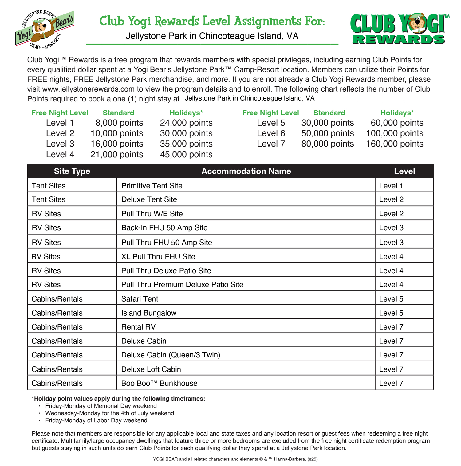 Club Yogi™ Rewards for Jellystone Park™ Chincoteague Island
