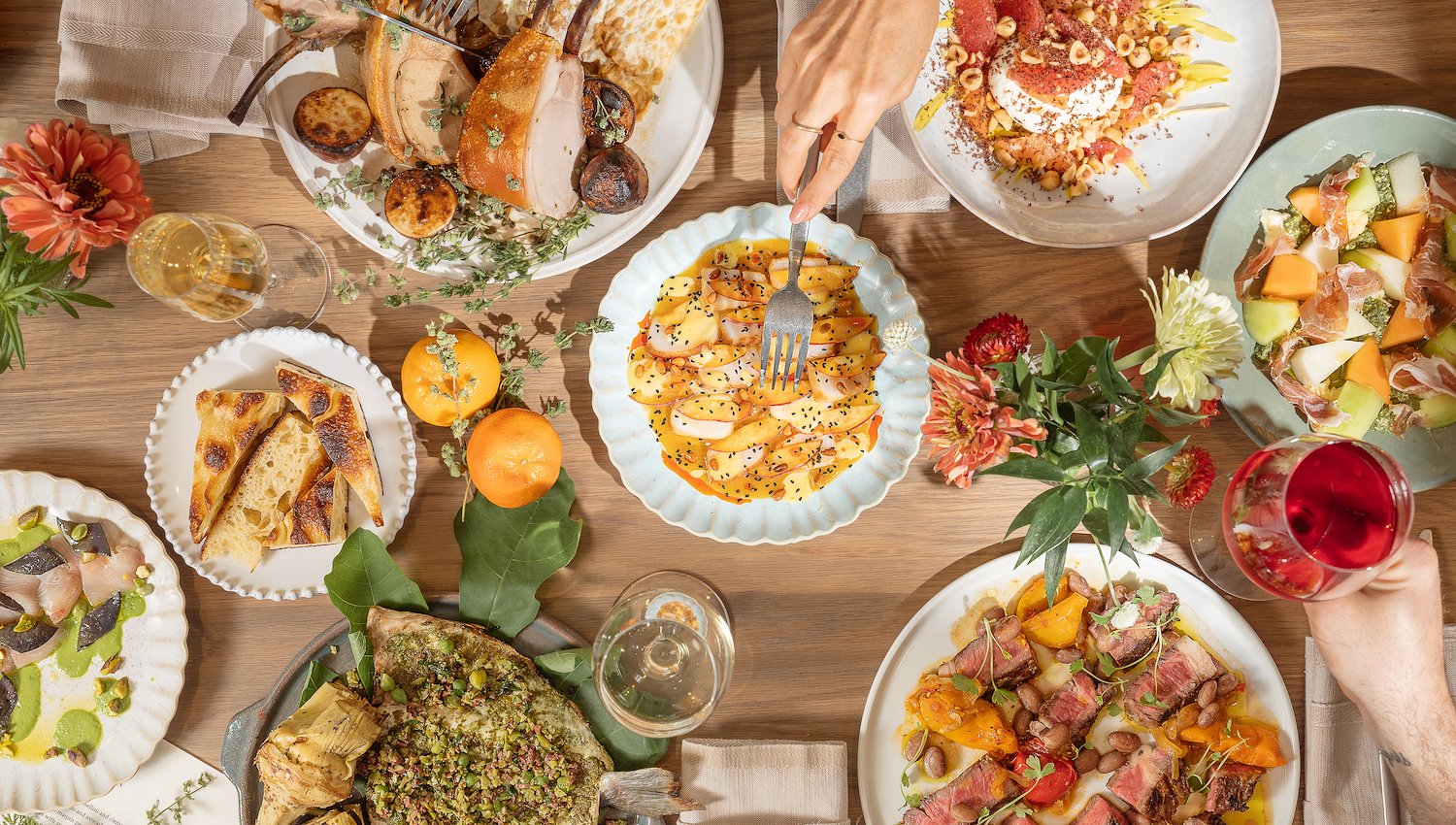 Food table with drinks