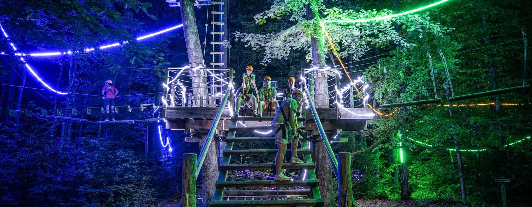 A Whimsical Tree House With Glowing Lights And A Staircase at Adventures on the Gorge - Lansing West Virginia USA