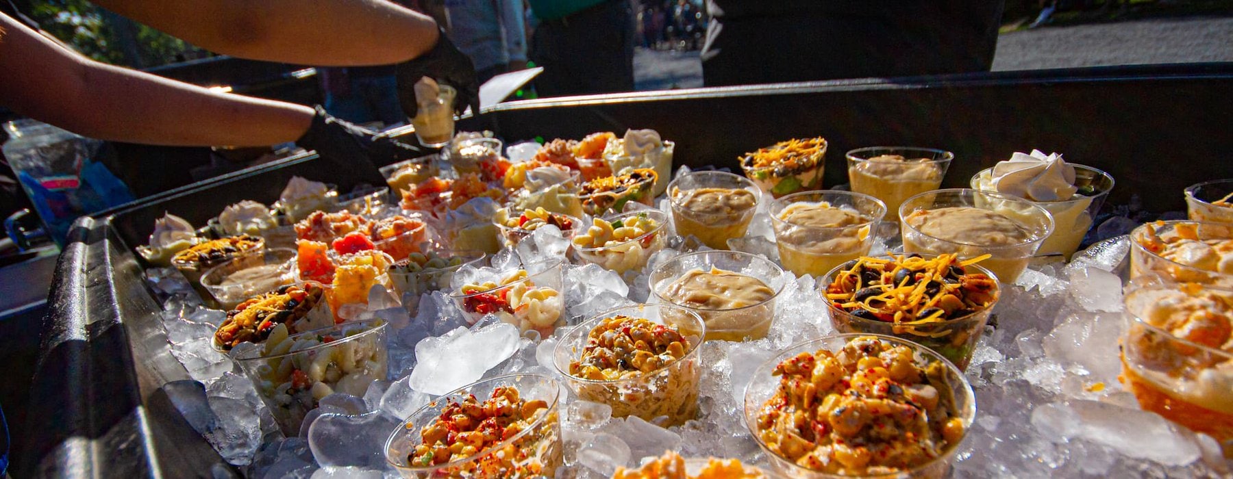 A tray of assorted food items is being served on a bed of ice Adventures on the Gorge - Lansing West Virginia USA