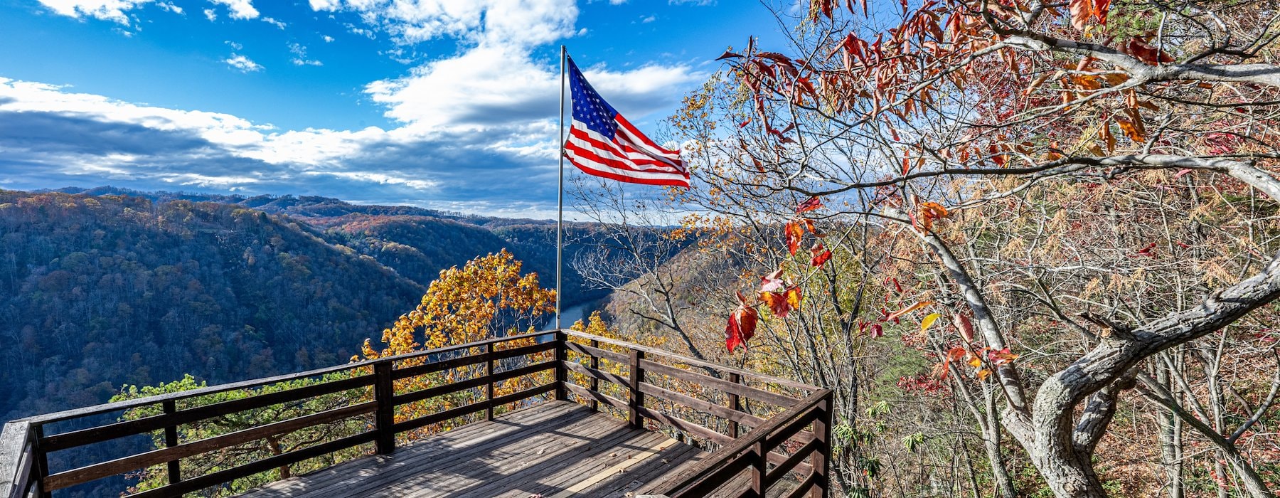 View Of Mountains With A Flag Waving at Adventures on the Gorge - Lansing West Virginia USA