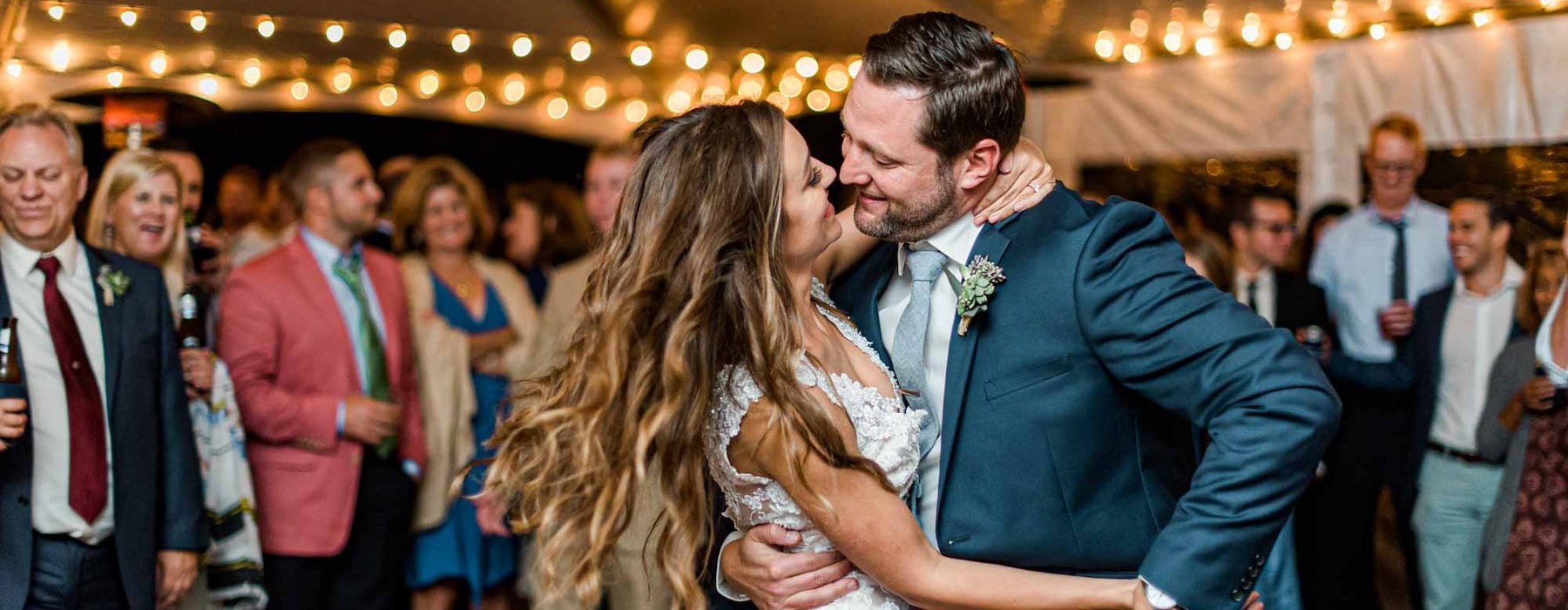 Bride and groom share a romantic first dance together Adventures on the Gorge - Lansing West Virginia USA