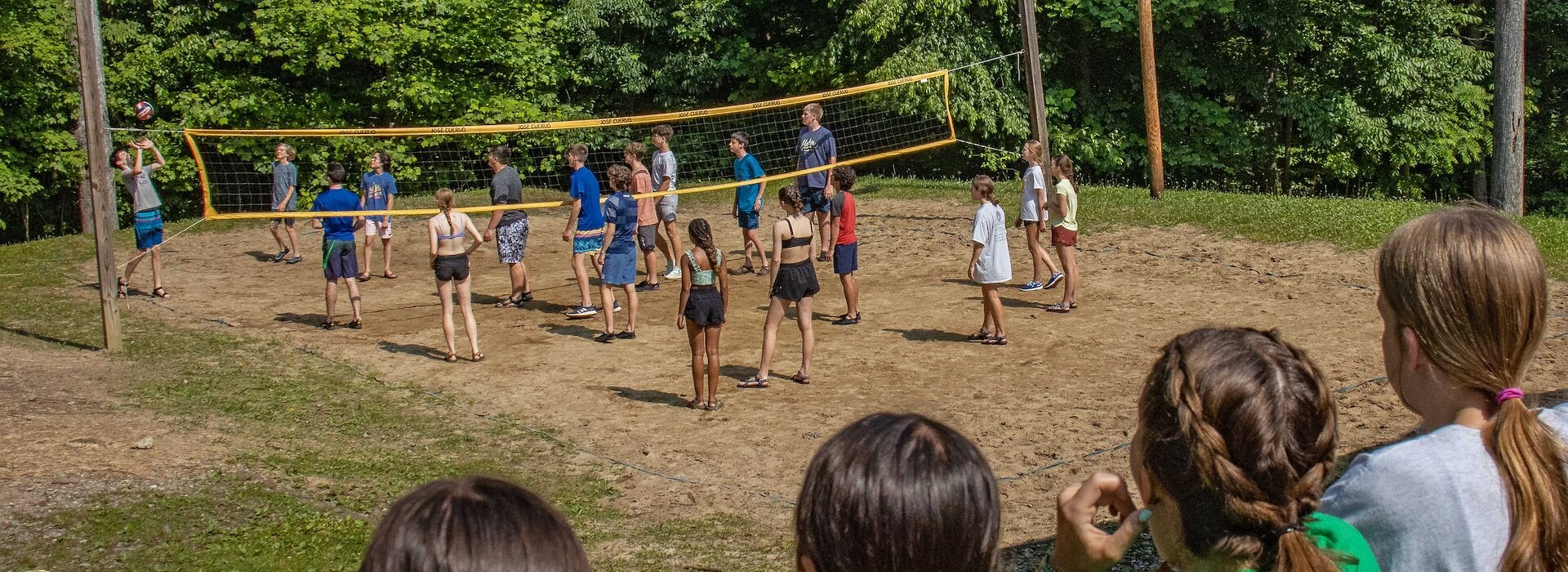 Outdoor sand volleyball court with teenagers - Adventures on the Gorge - Lansing West Virginia USA