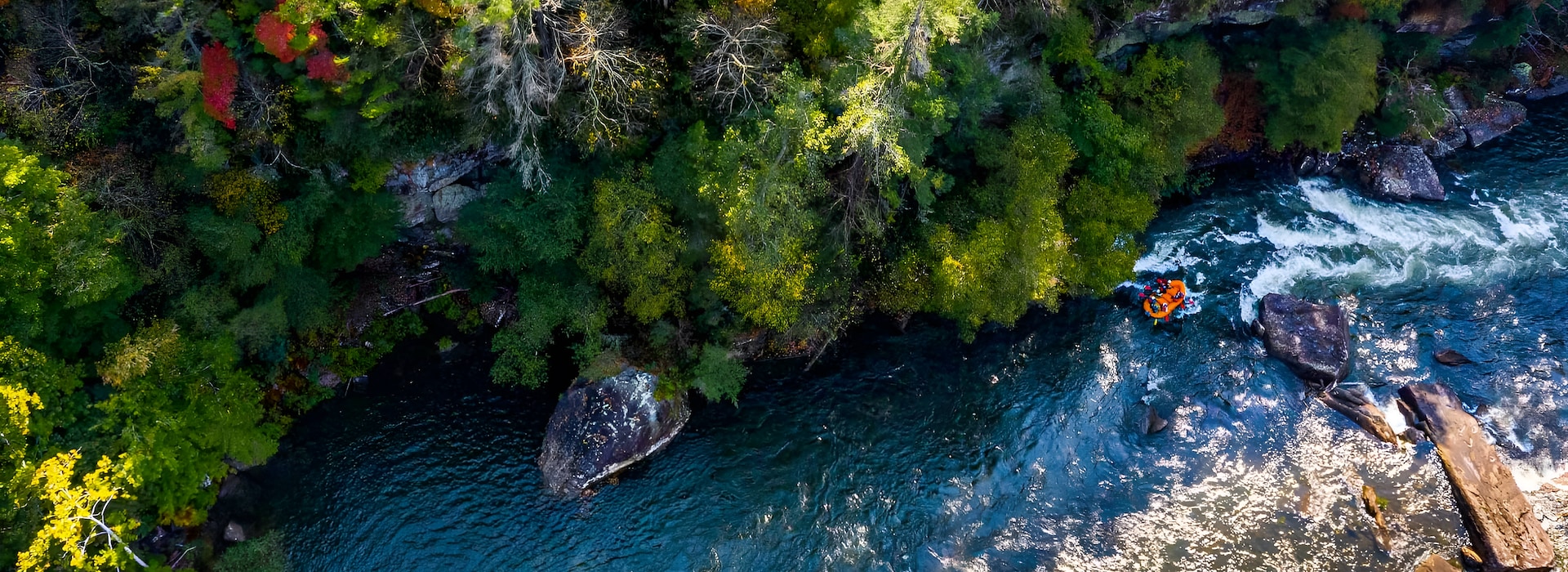 Aerial view of a rafting at Adventures on the Gorge - Lansing West Virginia USA