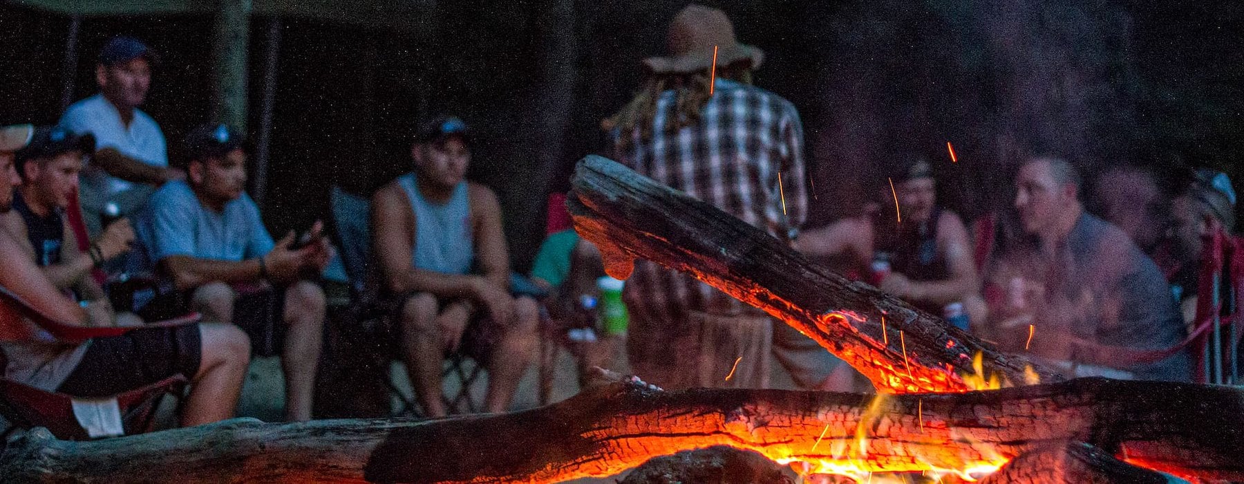 Several individuals sitting together around a campfire Adventures on the Gorge - Lansing West Virginia USA