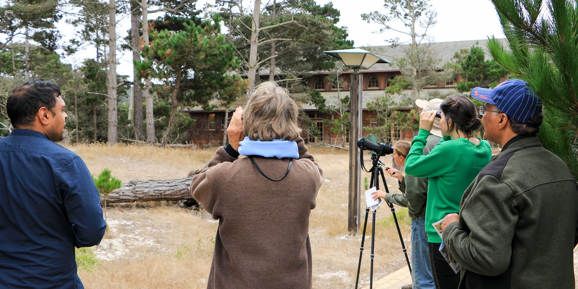 A group of five people engaged in birdwatching Asilomar Hotel and Conference Grounds - Pacific Grove California