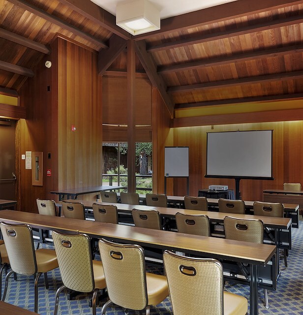 Rustic conference room with wooden walls and ceiling Asilomar Hotel and Conference Grounds - Pacific Grove California