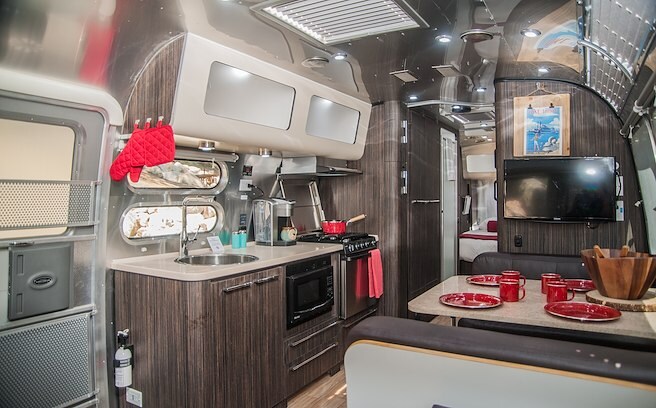 Campground Airstream Interior View at Zephyr Cove Resort & Lake Tahoe Cruises, Nevada