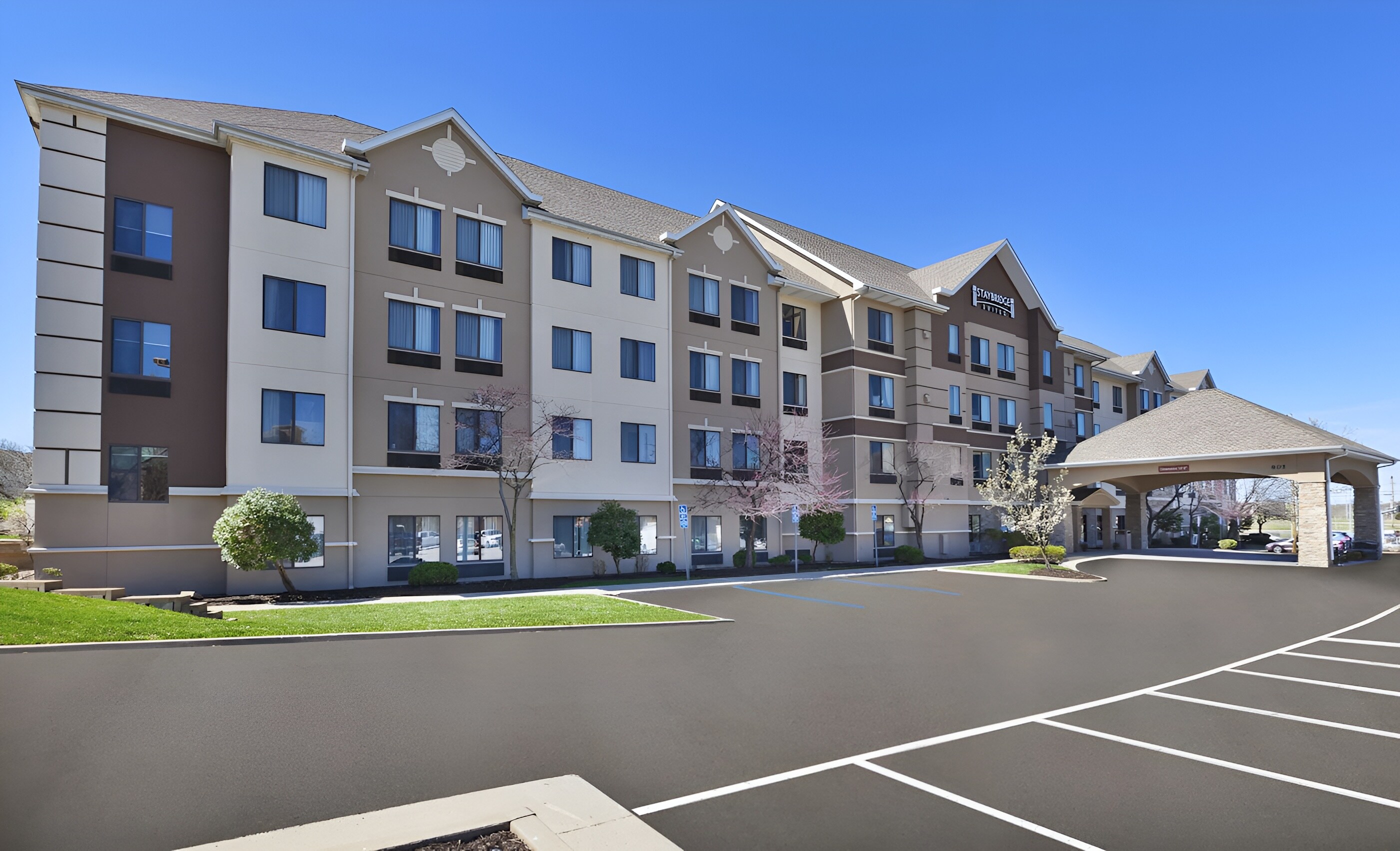 Staybridge Suites Columbia features a modern exterior and welcoming entrance.