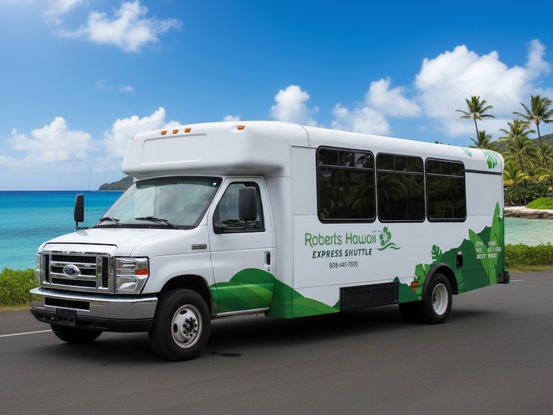 A white bus on the road
