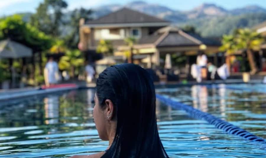 A woman in a pool