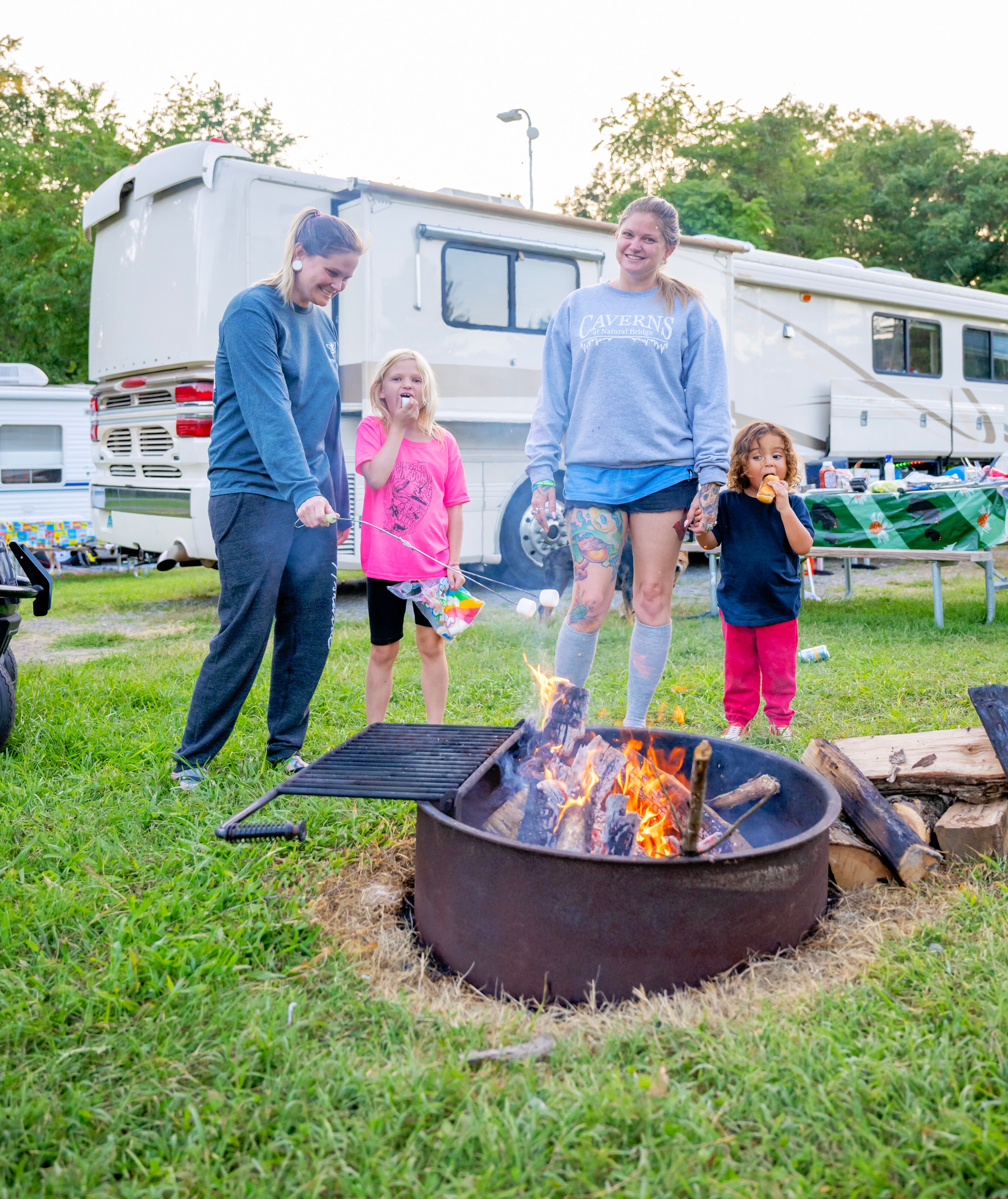 Family around a camp fire