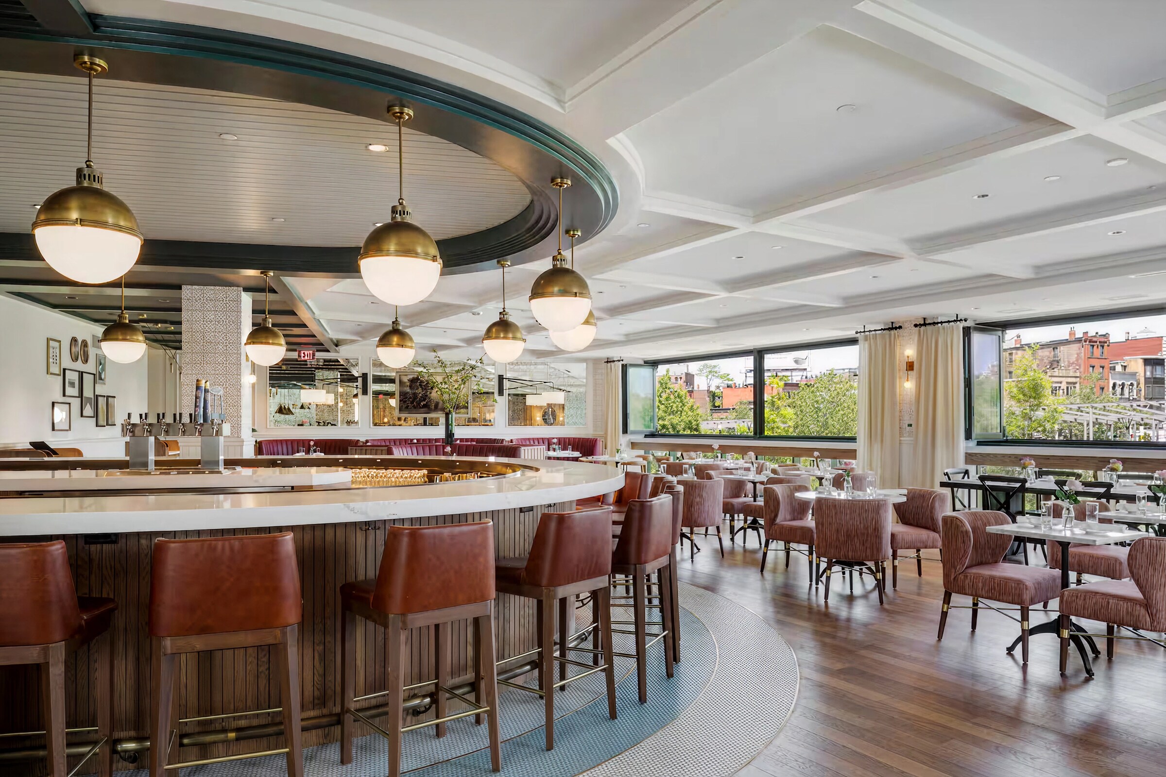 Modern bar and dining area at Canopy by Hilton Boston Downtown, MA.