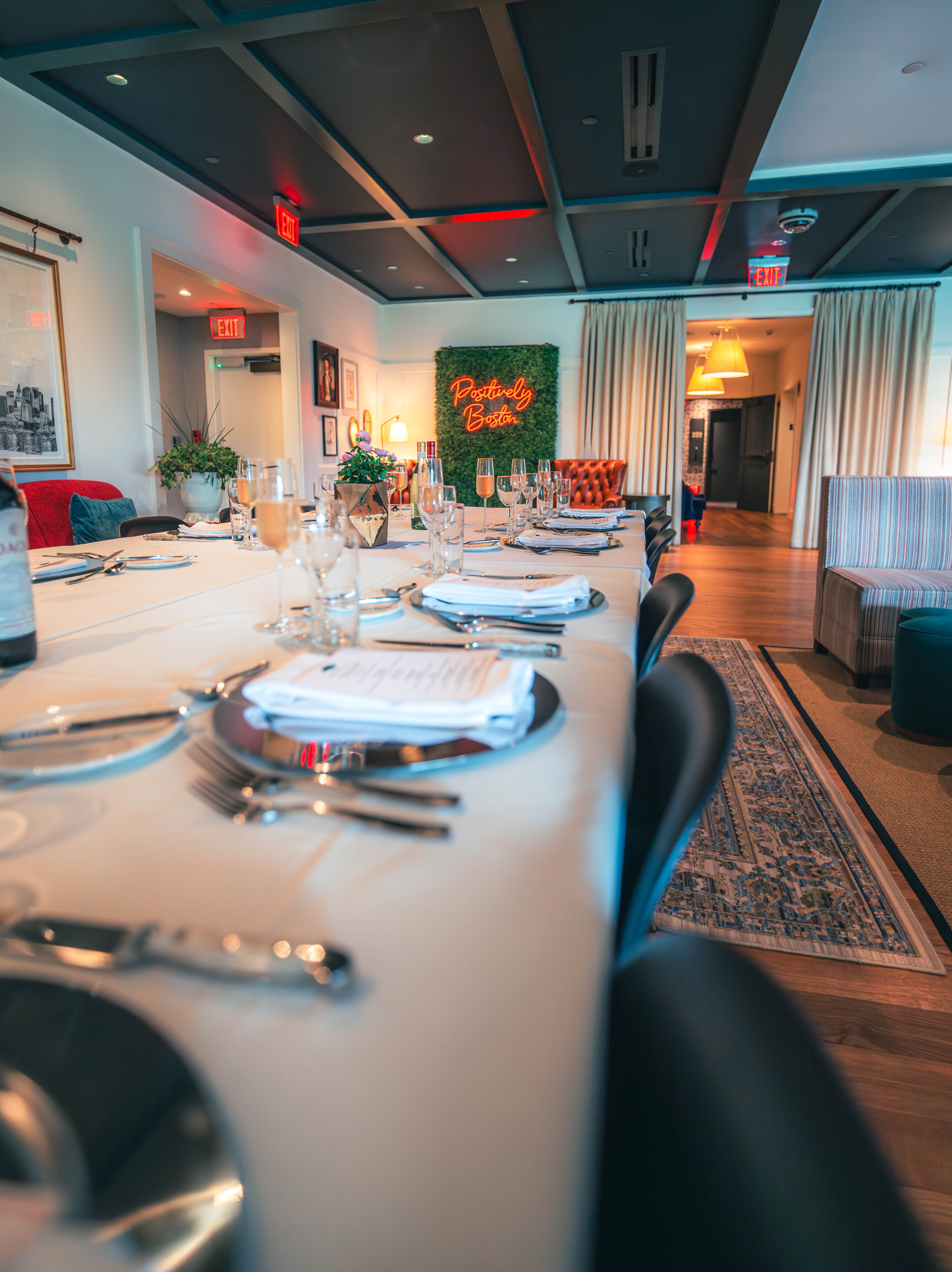 Rose lounge table set at Canopy by Hilton Boston
