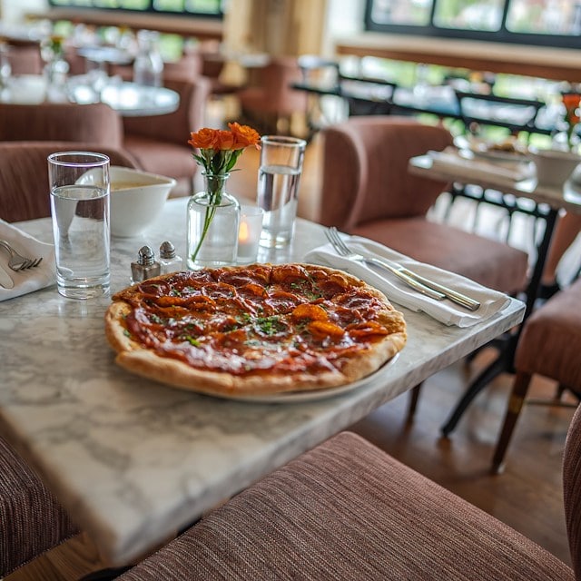 Rose pizza at Canopy by Hilton Boston