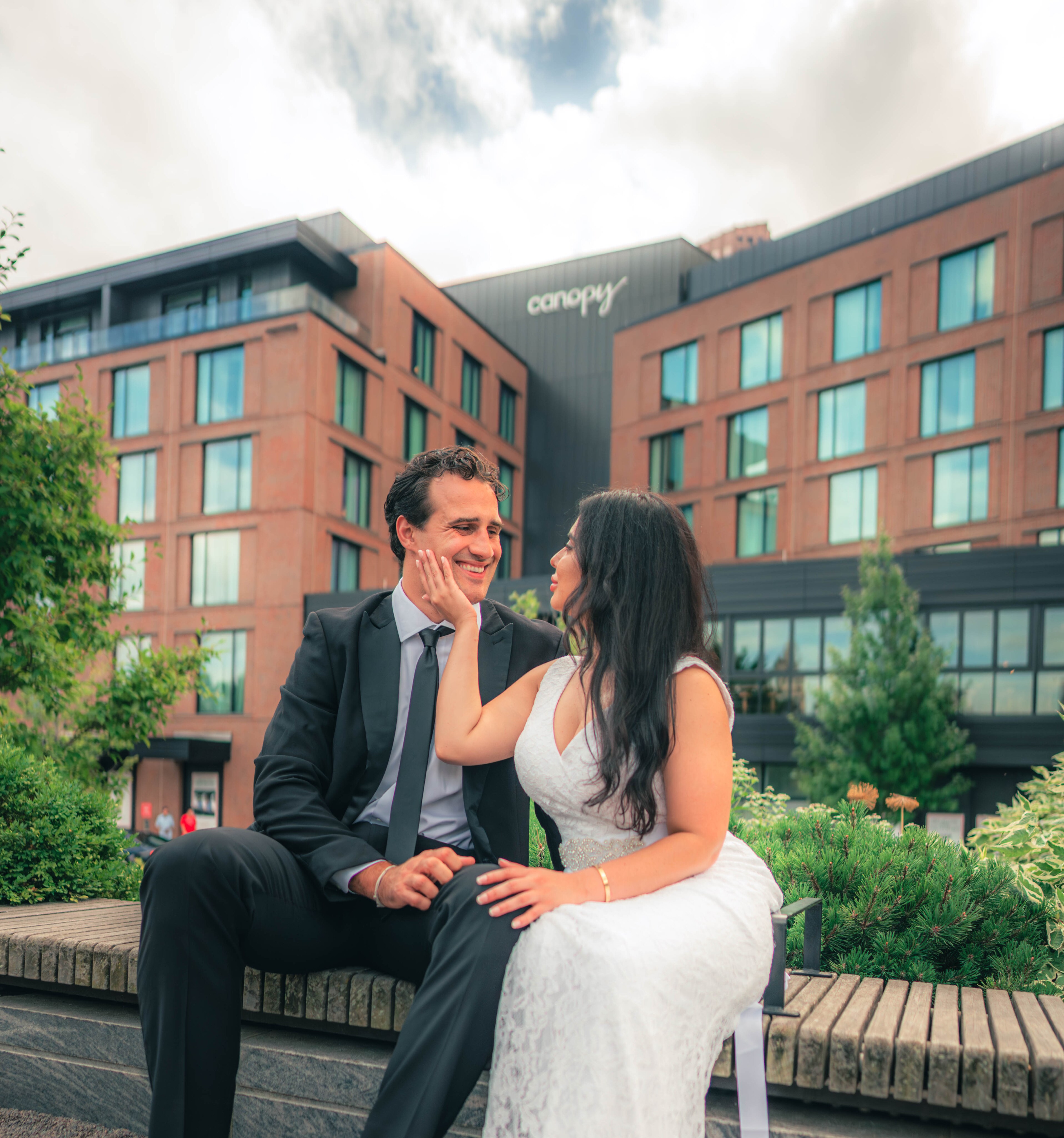 A couple enjoys a romantic moment at Canopy by Hilton Boston Downtown.
