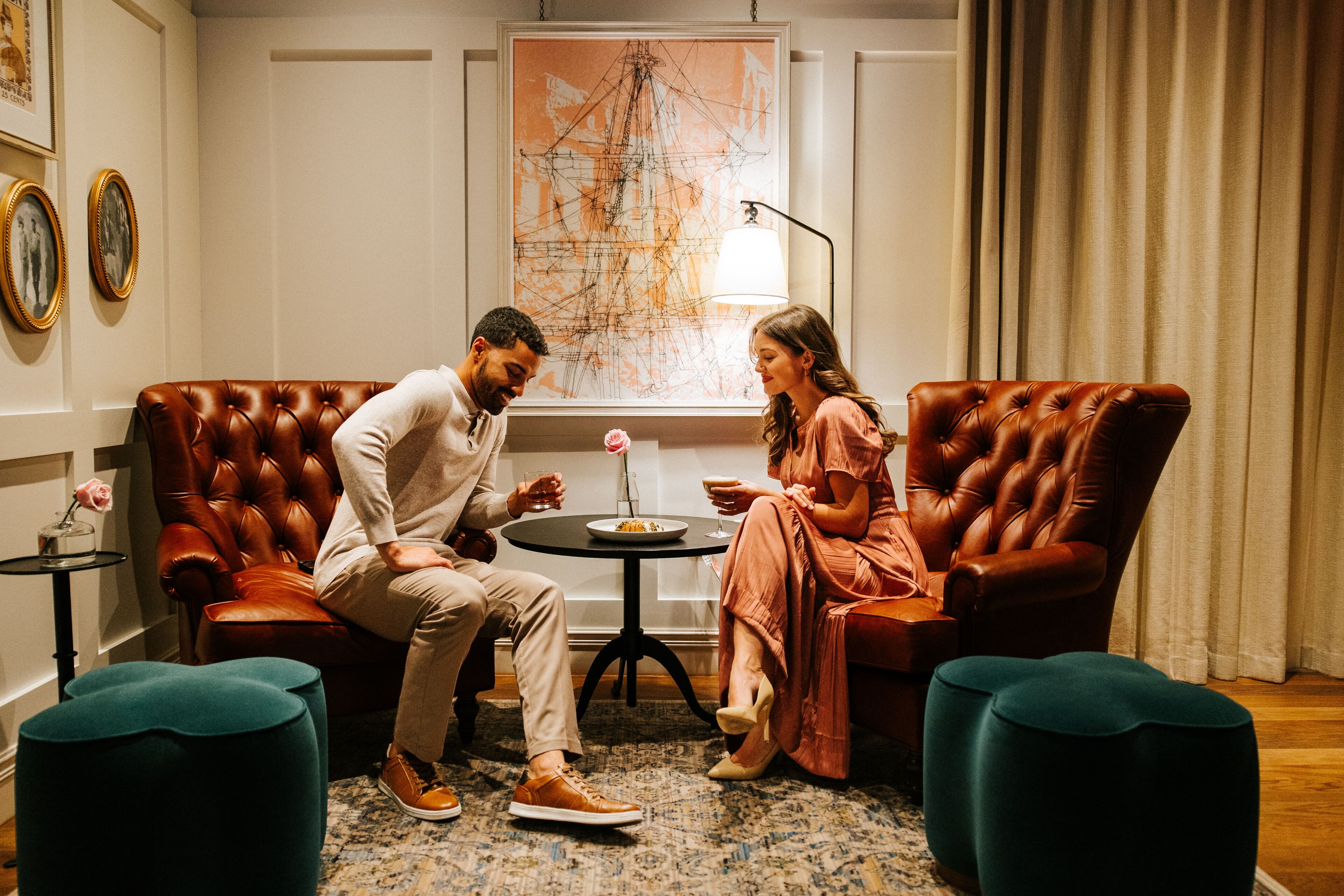 Couple relaxes in a hotel room at Boston, MA United States