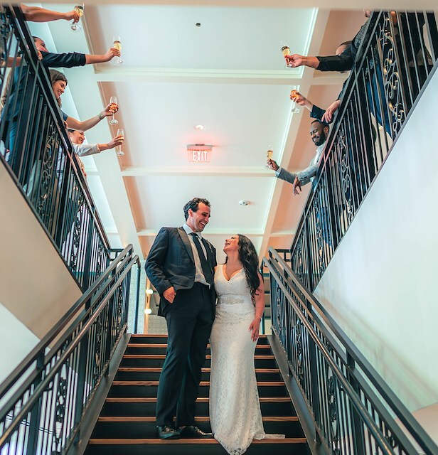 A couple enjoys a romantic moment at Canopy by Hilton Boston Downtown.