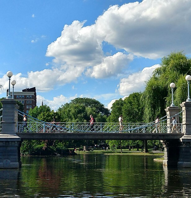 Historic footbridge overlooking the lagoon at Boston Public Garden near Boston Common.