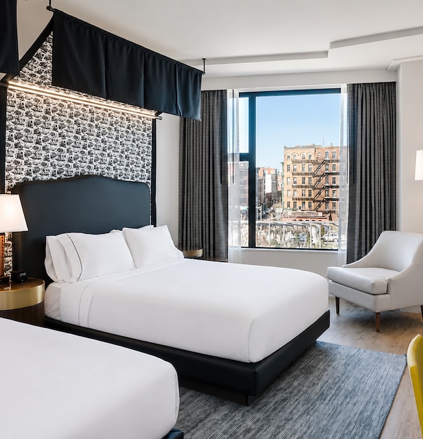 Guest room with two beds with city view at Canopy by Hilton Boston Downtown, MA. - 1