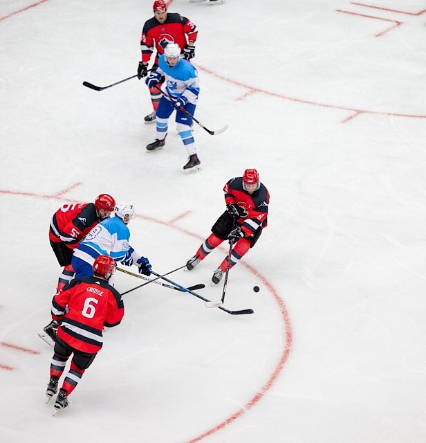 Hockey players competing at Boston Downtown.