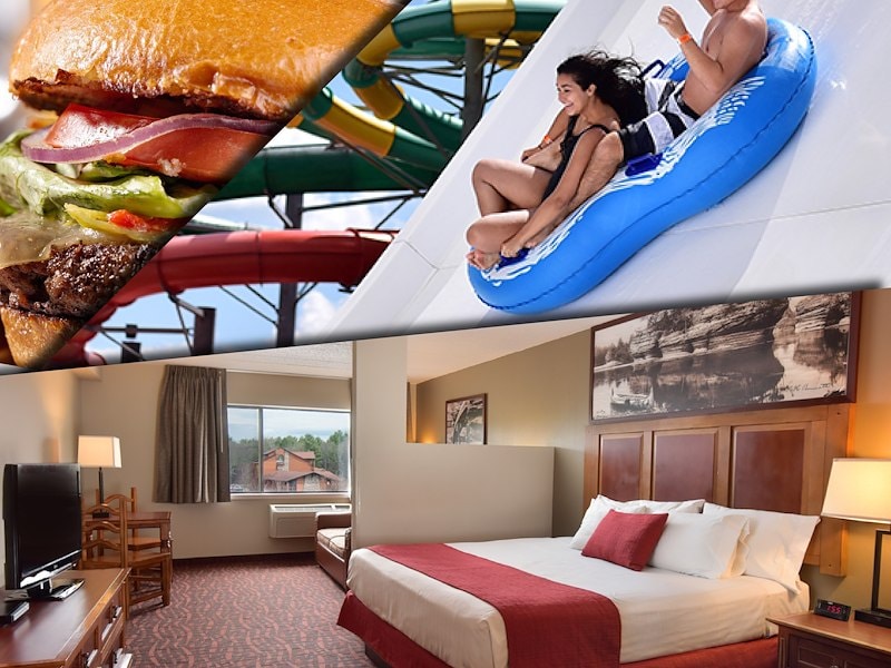 A collage of a hotel room