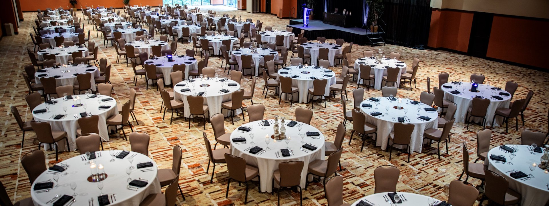 A large banquet hall with tables and chairs, Chula Vista Resort, Wisconsin Dells, Wisconsin