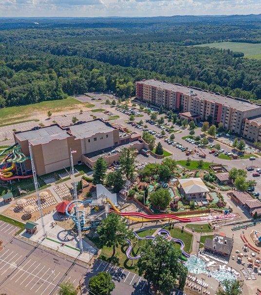An aerial view of the resort and park, Chula Vista Resort, Wisconsin Dells, Wisconsin