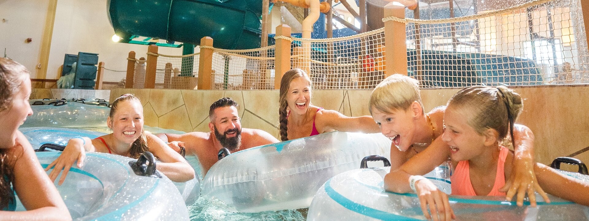 A group of people in an indoor water park, Chula Vista Resort, Wisconsin Dells, Wisconsin