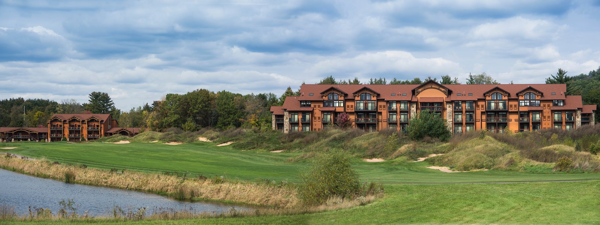 A large lodge with a golf course and trees, Chula Vista Resort, Wisconsin Dells, Wisconsin