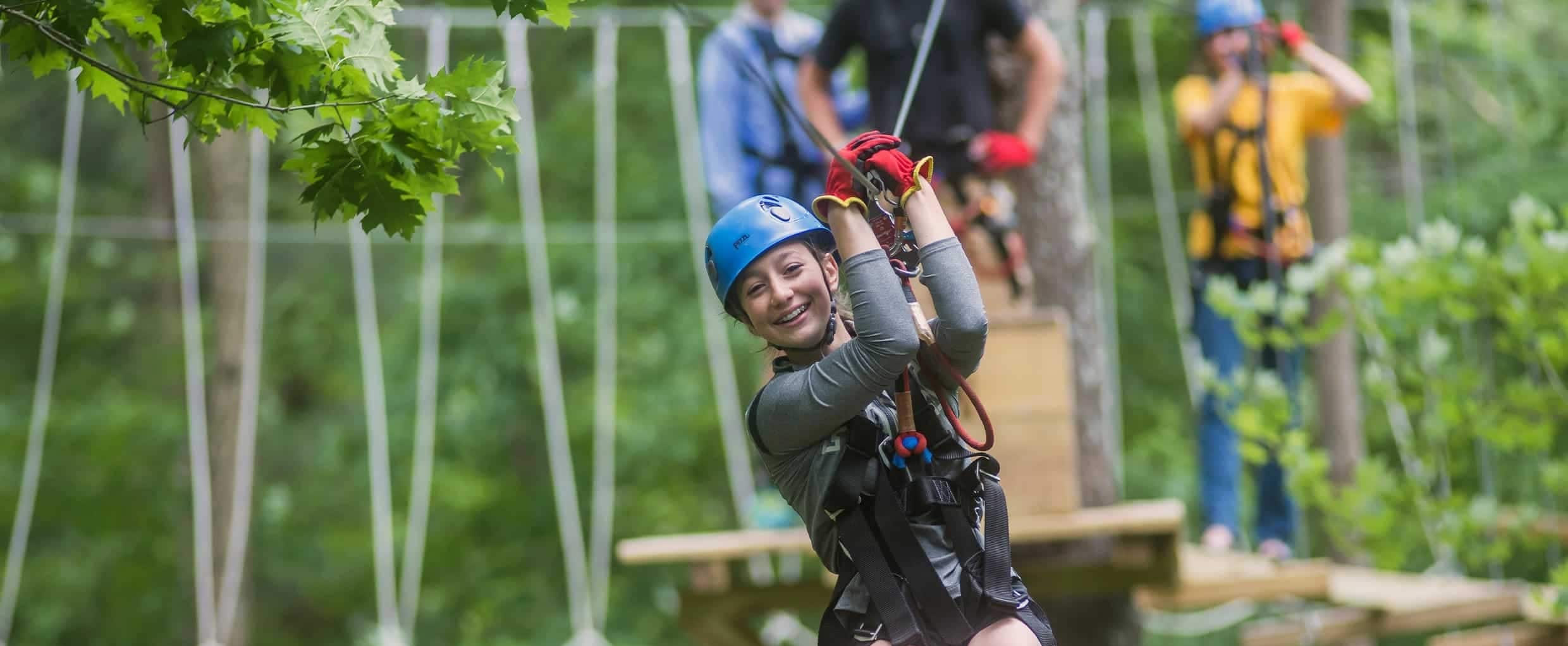 A girl ziplining