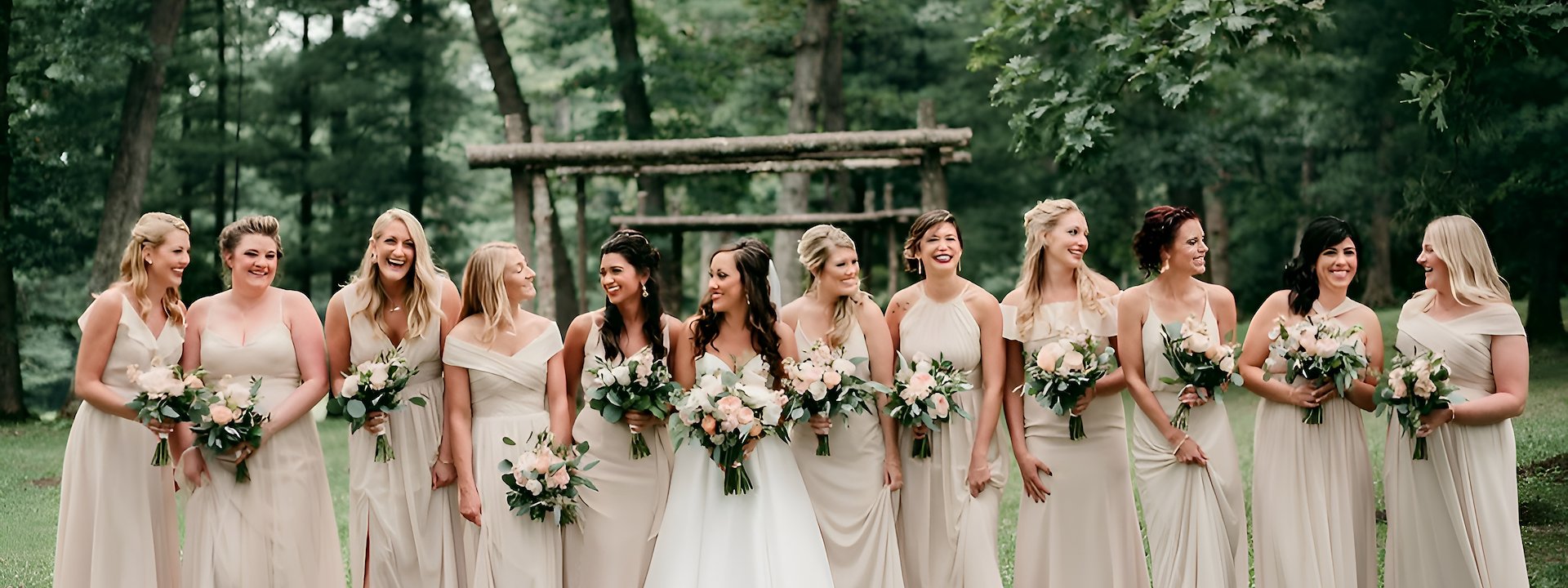 A group of bridesmaids in long dresses, Chula Vista Resort, Wisconsin Dells, Wisconsin