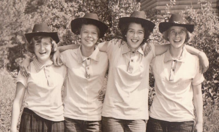 A group of Camp Lake Hubert wearing hats
