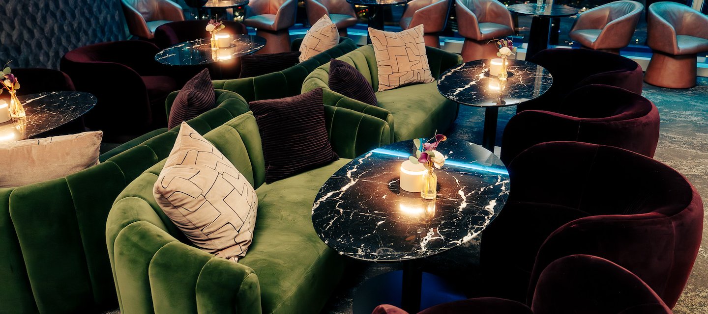 A table with food and drinks on it, Nova Lounge at Vast, Oklahoma