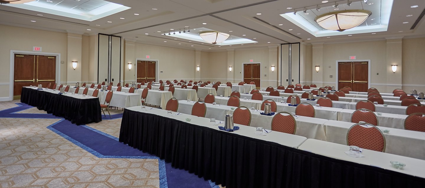 A large conference room with tables and chairs, Hotel 24 South, Staunton, Virginia