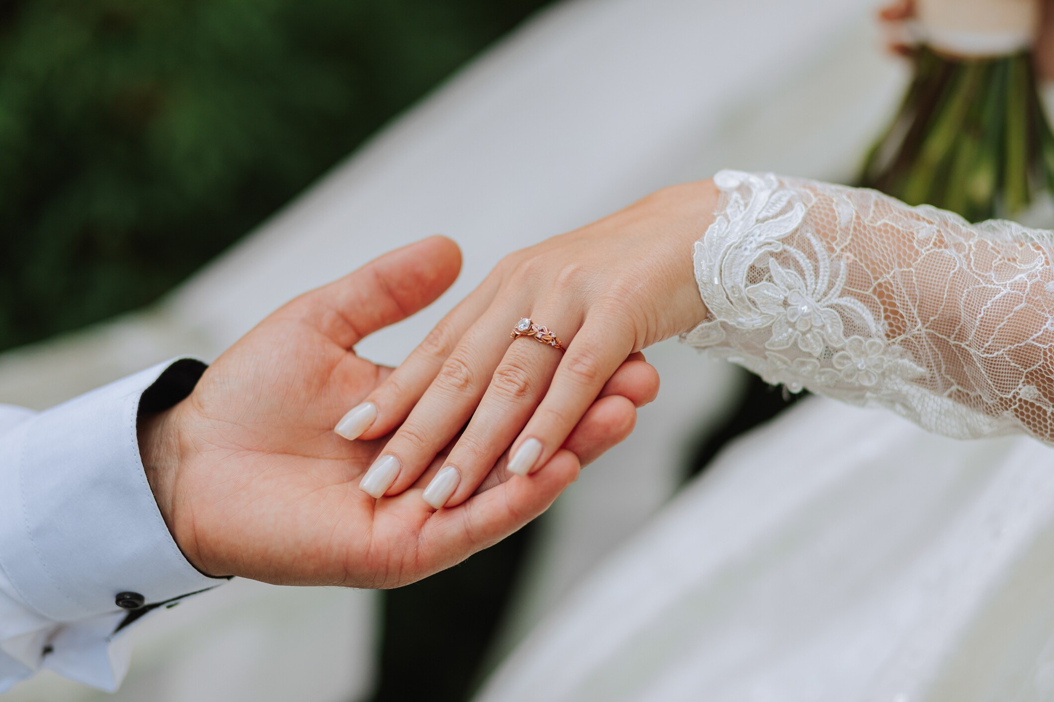 A close up of a bride and groom holding hands, staunton, virginia