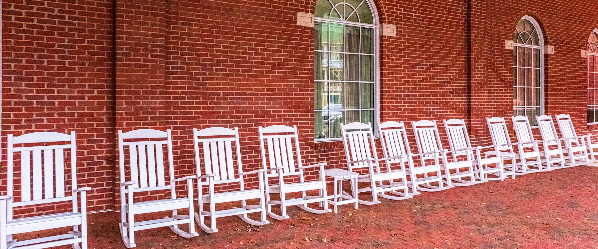 The rocking chairs outside of historic Hotel 24 South allows for relaxing within Downtown Staunton