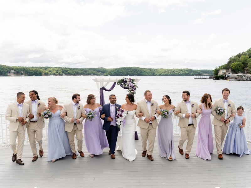 Bridal party photo lakeside at Margaritaville Lake Resort