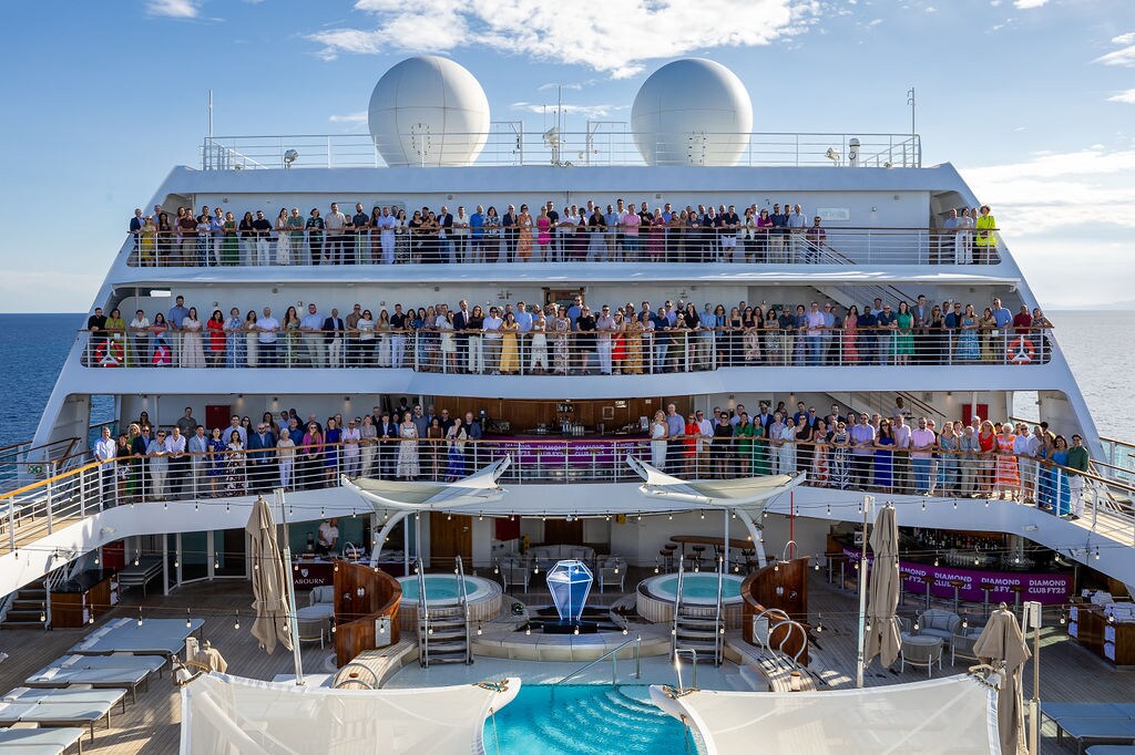 A large group of people on a cruise ship
