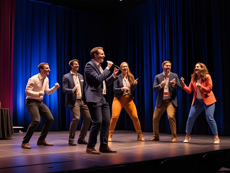 A group of people on a stage singing