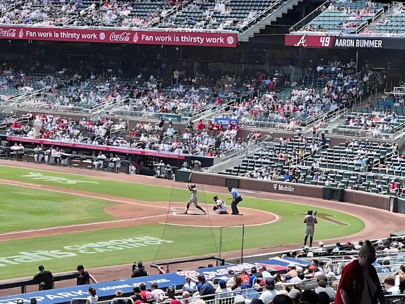 A baseball game in a stadium