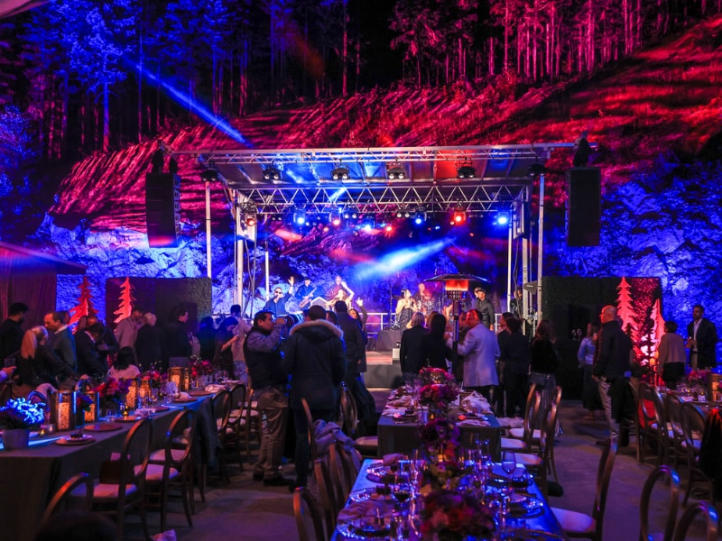 Group gala evening event on mountainside