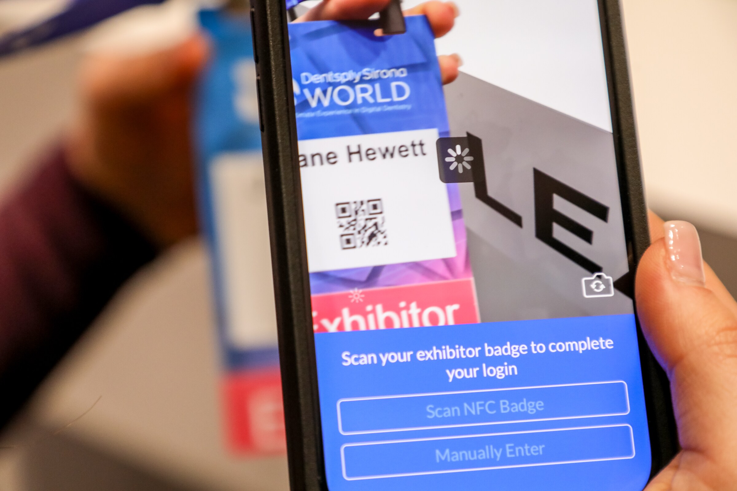 Badge being scanned with LeadCapture device