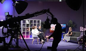 Production team of EMC Meeting & Events, Sea Girt, New Jersey managing a small group discussion on set