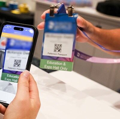 Lead capture by scanning an attendee's badge with a QR code at an event.