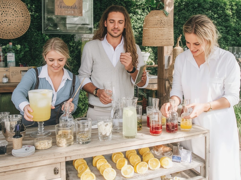Event attendees creating custom lemonade drinks
