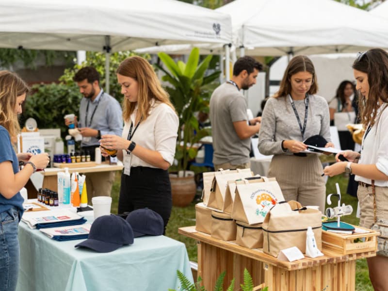 Attendees browsing a summer market outdoors