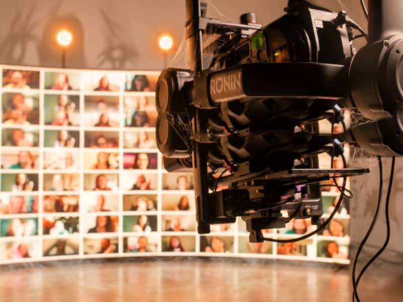 Broadcast camera filming a virtual event production